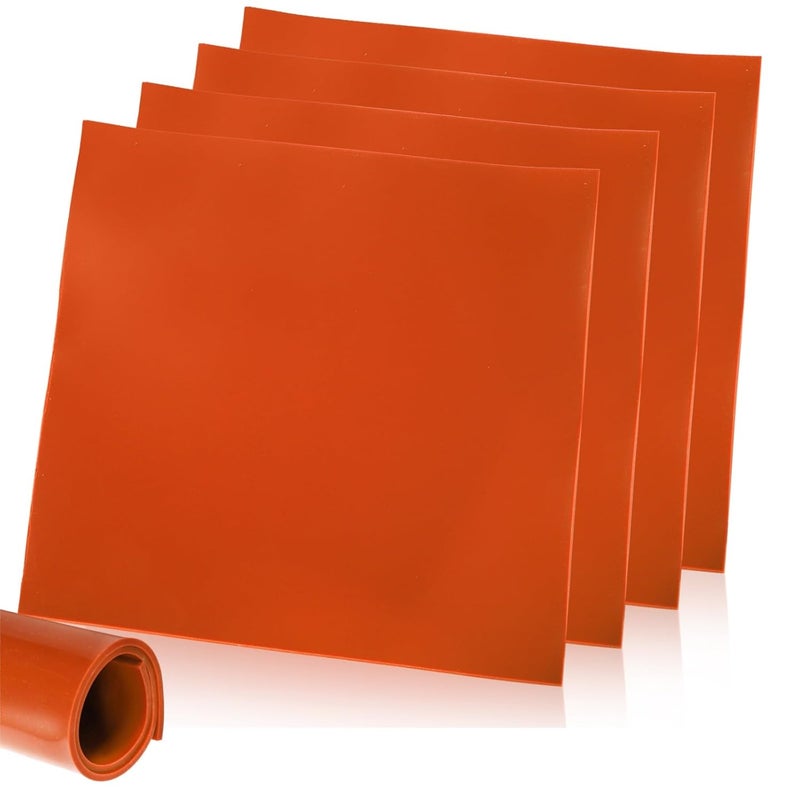Tlence 4 PCS Red Silicone Rubber Sheet, 12'' x 12'' x 1/8'' Flexible Heat Resistant Silicone Insulation Gasket, 60 A Smooth Finish High Temperature Silicone Rubber Sheeting for DIY Crafts Pads Seals - Image 1